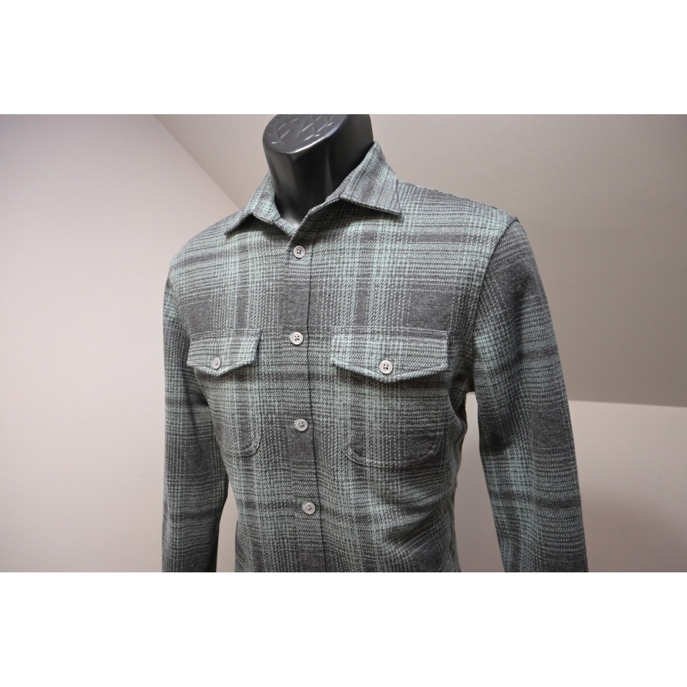 Express Plaid Flannel Shirt Mens XS XSMALL Green Grey Stretch Long Sleeve EUC